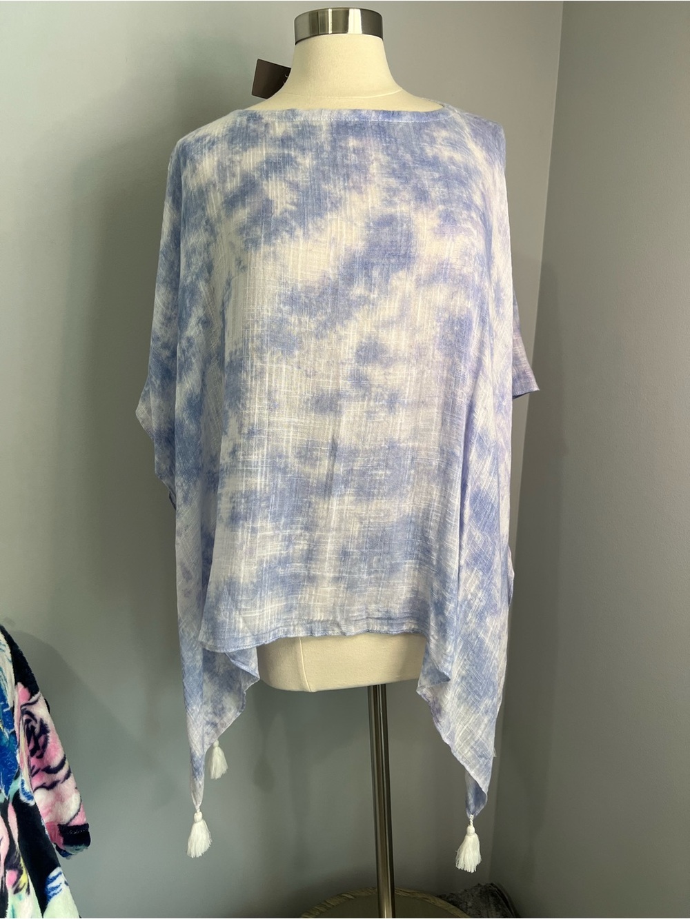 J. Jill Poncho Women’s One Size Blue White Cloud Tie-Dye Lightweight Coverup Top - Picture 1 of 15